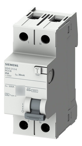 Disyuntor Diferencial Siemens, 2x40a 30ma Tipo A, 5sv3314-6