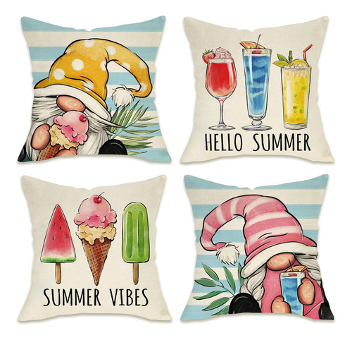 Juego De 4 Fundas De Almohada Decorativas De Gnomos