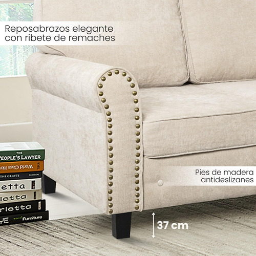 Sofa De Lino 3 Plazas Con Patas De Madera Beige Beige Diseño De La Tela