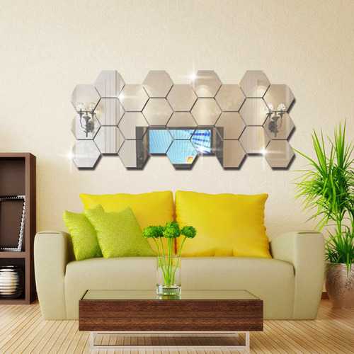 Calcomanía De Pared Removible De Vinilo Hexagonal Con Espejo