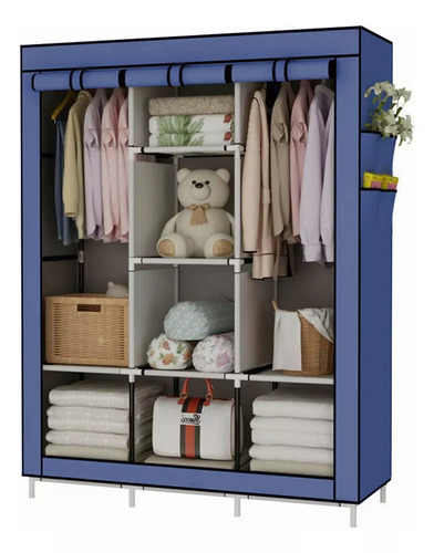 Guarda Roupa Dobrável Organizador De Roupa Azul 88130b