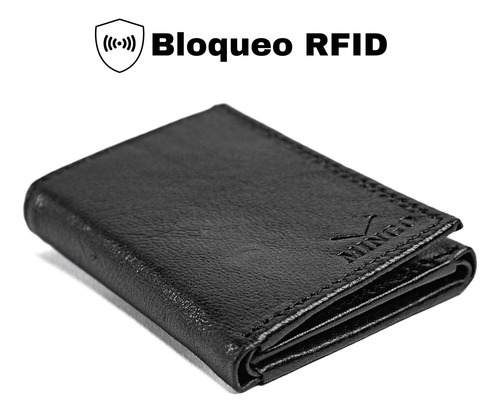 Cartera Hombre De Piel Billetera Triple De Cuero Caballero Negro