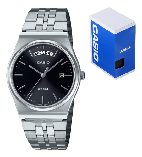 Reloj Casio Mtp B146d 1a Acero Inoxidable Doble Fechador Plateado Plateado Negro
