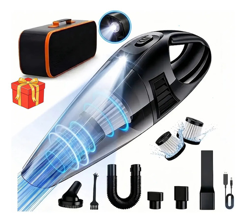 Aspirador De Pó Portátil Carro Automotivo 120W 9000PA +2 Filtro + Bolsa + LED Sem Fio Aspirador Portátil de Pó Potente Recarregável Usb C...