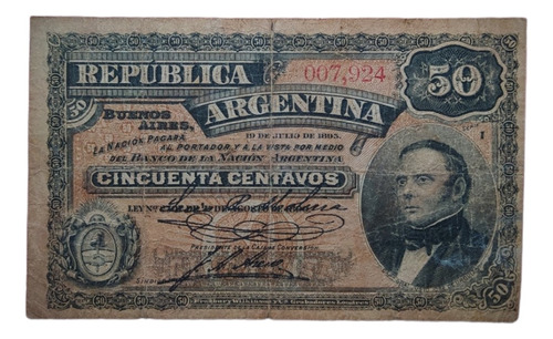 Billete 50 Centavos Arg 1895 Bottero 1049 Areco Molina Raro (Usado)