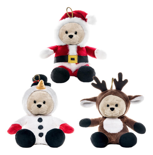 Ositos Navideños De Peluche 18 Cm Pack 3 Papá Noel Muñeco De