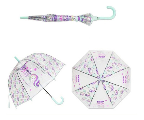 Imagem 6 de 9 de Guarda Chuva Infantil Transparente Desenho Unicórnio