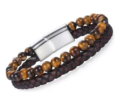 Pulsera De Cuero Tejido Piedra Ojo De Tigre Hombre Moda 2020