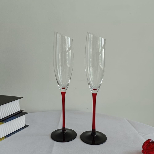Ryuhyf Copa De Champán (6.8 Oz), Corte Biselado, Vástago Roj