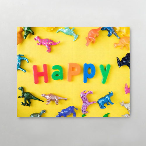 Cuadro Canvas Para Niños Niñas Happy Kids Y Dinosaurios 1 Pz Color Amarillo Armazón N/a