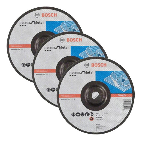Kit Discos De Desbaste Bosch P/ Aço 3 Peças 9' X 7/8' Cor Branco