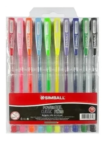 Roller Simball Power Gel X10 Colores Fluo Lapicera Boligrafo