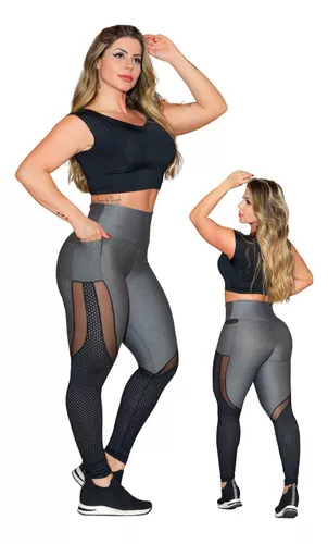 Conjunto Feminino Academia com Calça Legging e Cropped Fitness sem Bojo