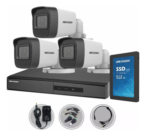 Kit Seguridad Dvr 4ch Hikvision 1080p + Ssd + 3 Camara