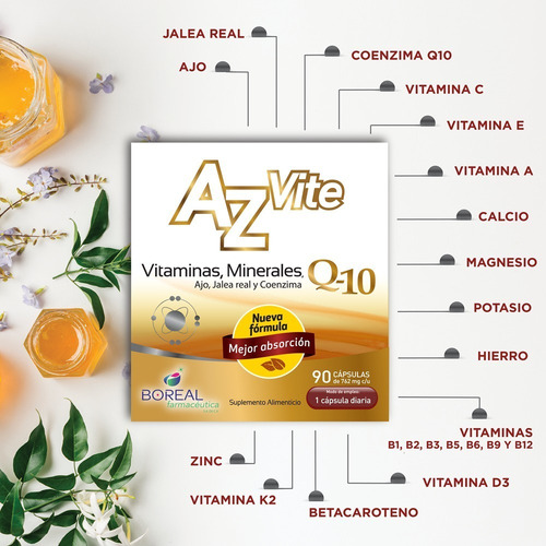 Azvite Multivitaminico Con: Coenzima Q10 Con 90 Cápsulas