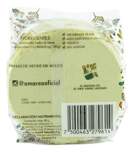 Amarea® Oblea De Amaranto Sabor Matcha | 200 Piezas