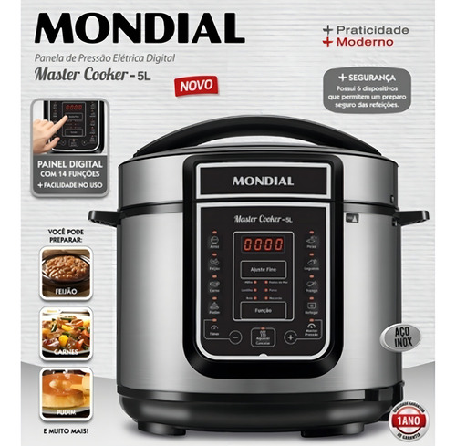 Panela Elétrica Mondial Pe-38 Inox 900w Digital 110v Inox E Preto 60hz