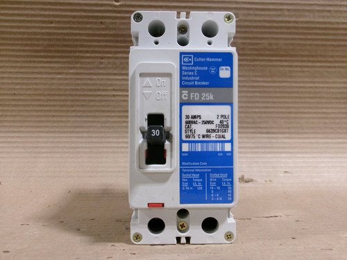 Eaton Cutler Hammer Fd Fd2030 2 Pole 30 Amp 600v Circuit Aab