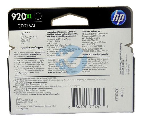Cartucho Hp 920xl Negro Original Cd975al Original Verificabl