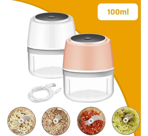 Mini Processador Triturador Moedor Elétrico Alho C/ Fio Usb Cor Rosa