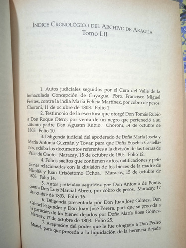 Indice Cronológico Del Archivo Del Estado Aragua (Usado)