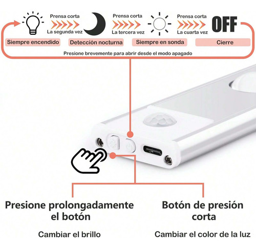 Luz Led Sensor De Movimiento,40cm Recargable Con 3 Colores