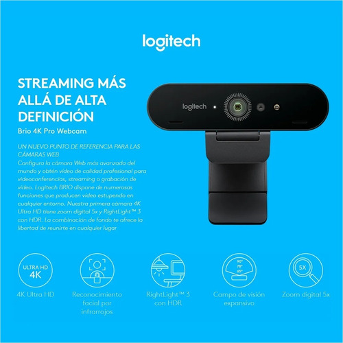 Imagen 2 de 10 de Cámara Web 4k Logitech Brio, Ultra Hd Pro Webcam Con Hdr