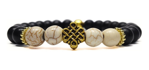 Pulsera Hombre Nudo Celta Dorado, Piedra Marfil Y Negra