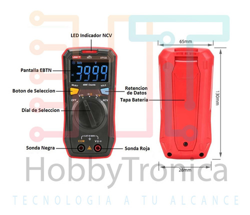 Imagen 5 de 6 de Uni-t Multimetro Digital Compacto Ut123 Ncv Temperatura Hobb