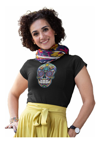 Playera Día De Muertos Halloween Calavera Huichol Dama