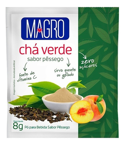 Chá Verde Magro Sabor Pêssego 8g- Display