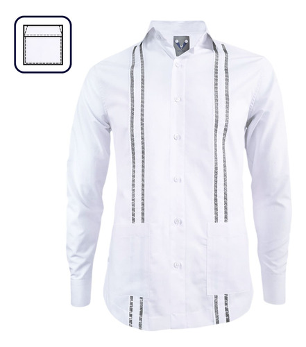 Camisa Guayabera Blanca Bordada Con Bolsillos Manga Larga