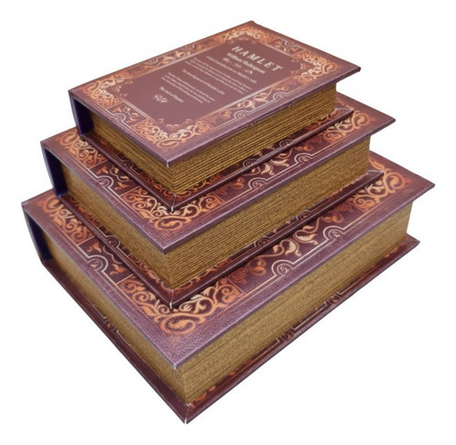 Imagem 4 de 5 de Jogo Caixa Livro Decorativo - 3 Peças Mdf + Pu - G3017