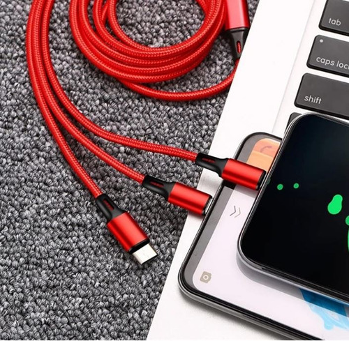 2 Cables De Carga Rápida Usb 3 En 1 Tipo C iPhone Cargador