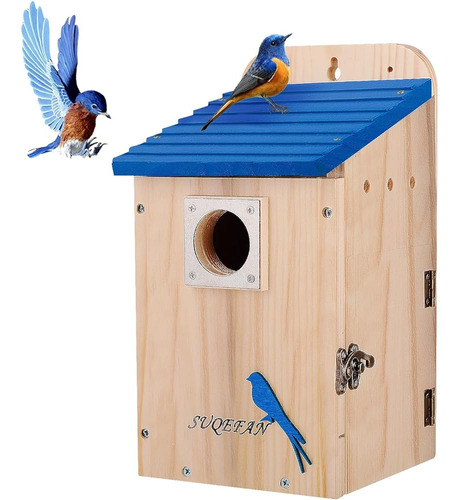 Suqefan 11  H Casa De Pájaros Azul De Madera Colgante Para E