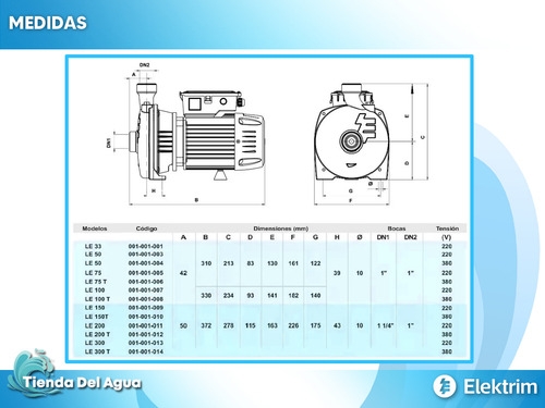 Elektrim bomba centrífuga monofásica LE LE 100 1hp color amarillo 220V
