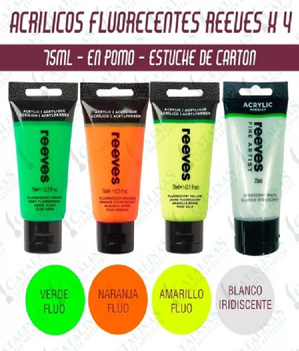 Acrílicos Reeves En Set X 4 Colores Flúo En Pomos De 75ml