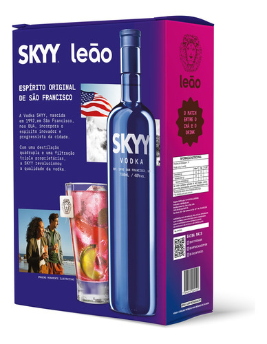 Pack Skyy Vodka 750ml + Caixa De Chá Morango Com Hortelã