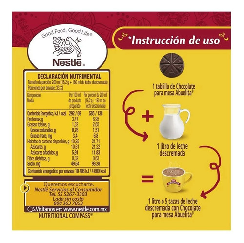 Chocolate Nestlé Abuelita Con 6 Tablillas De 90 G C/u 9 Pzas