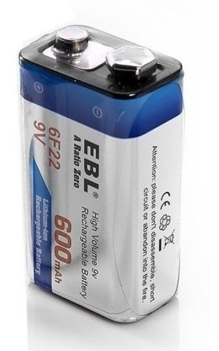 Bateria Pila Recargable 9v Litio 600 Mah De Larga Duración