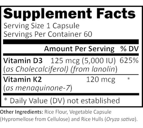 R-garden Vitamina D3 5000 Ui Y K2 - 60 Cápsulas Suplemento