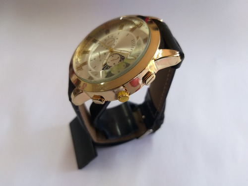 Relógio Masculino Dourado Com Pulseira De Couro Ecológico