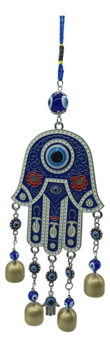 Colgante Ojo Turco Manito De Fátima Con 4 Campanitas Azul