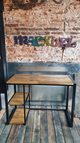 Escritorio Industrial Madera Hierro Madera 120x50 + Estantes