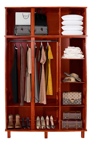 Guarda-roupa Solteiro Campo Grande 6 Portas Com Espelho Mel Cor Vermelho