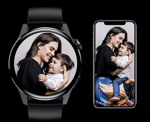 Relógio 46mm Redondo Inteligente Multifunções Chamada Ip67 Caixa Prateado Pulseira Preto Bisel Prateado