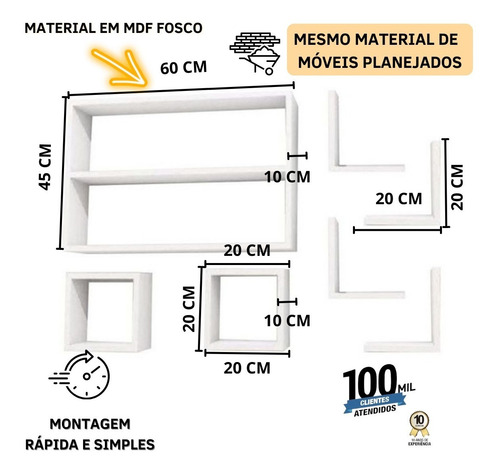 Imagem 2 de 6 de Kit 7 Prateleiras Nicho Mdf Madeira Sala Quarto Bebê Decora