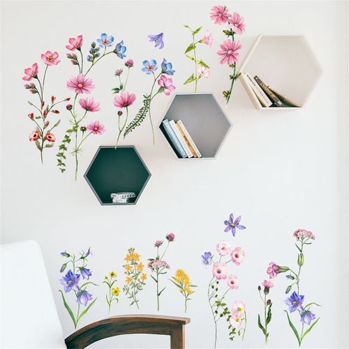 ` Adhesivo De Pared Con Forma De Planta Y Flor De Cristal