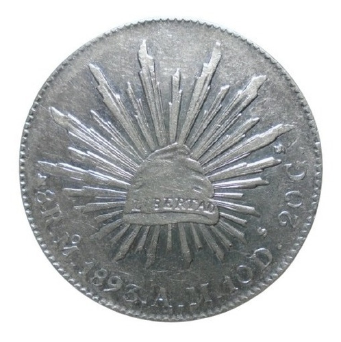 México 8 Reales Mo. 1893 A. M.  Plata Ley 0.903