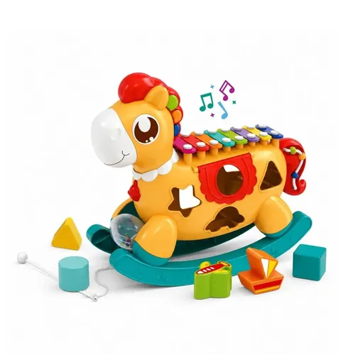 Xilofone Musical Infantil Brinquedo Educativo Chocalho Peças Encaixar Sons Luzes Funny Pony Maxi Baby
